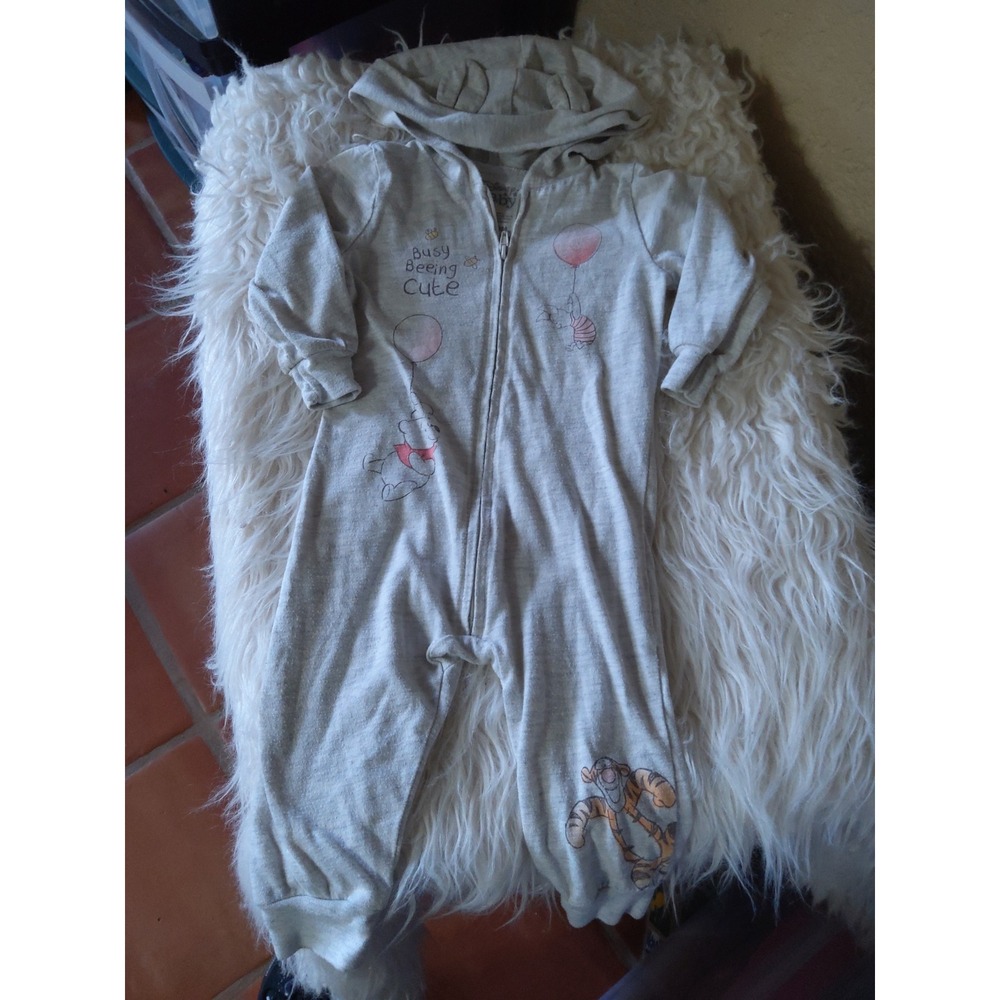 Disney Baby Winnie the Pooh Hooded Zip Up Coverall Gray Heather Pooh Tigger 18M